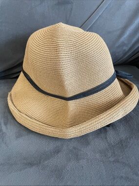 Lightweight Woven Straw Hat with Black Ribbon | Packable Sun Hat
